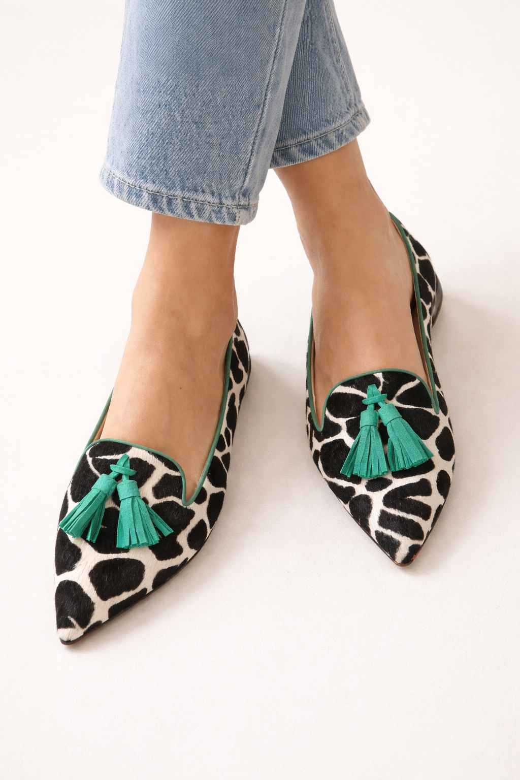 Mocasines mujer punta fina estampado animal borlas - Zireth