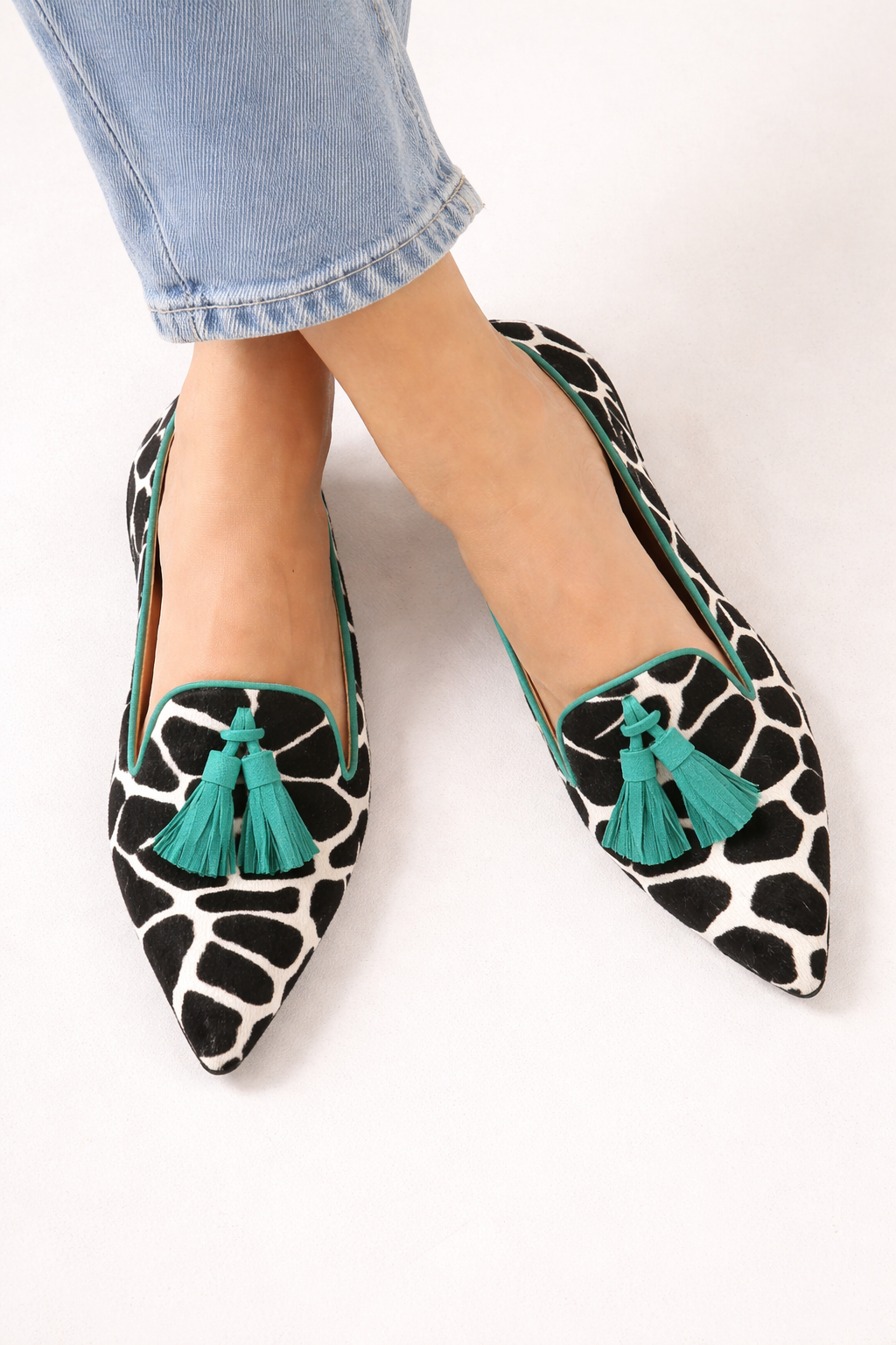 Mocasines mujer punta fina estampado animal borlas - Zireth