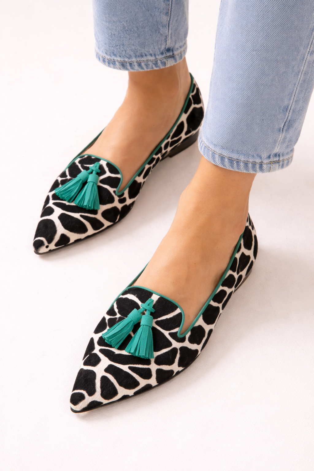 Mocasines mujer punta fina estampado animal borlas - Zireth
