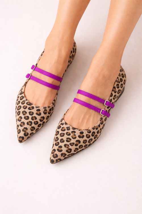 Bailarinas mujer punta fina tiras estampado leopardo - Rivena