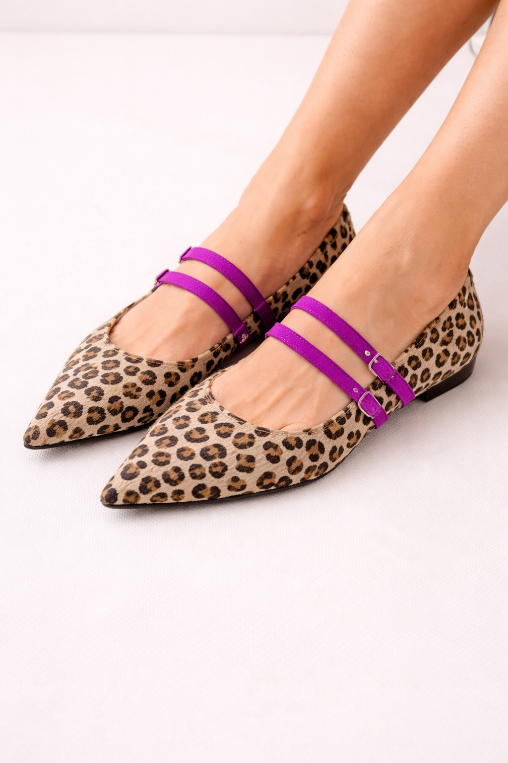 Bailarinas mujer punta fina tiras estampado leopardo - Rivena