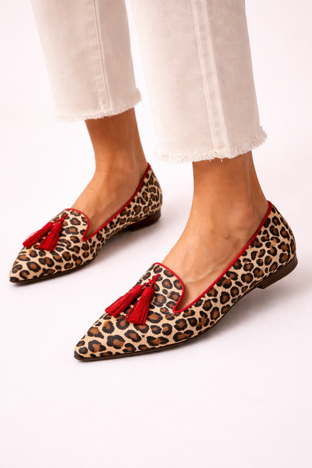 Mocasines mujer punta fina borlas estampado leopardo - Xirela