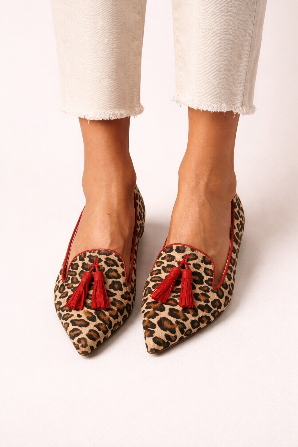 Mocasines mujer punta fina borlas estampado leopardo - Xirela