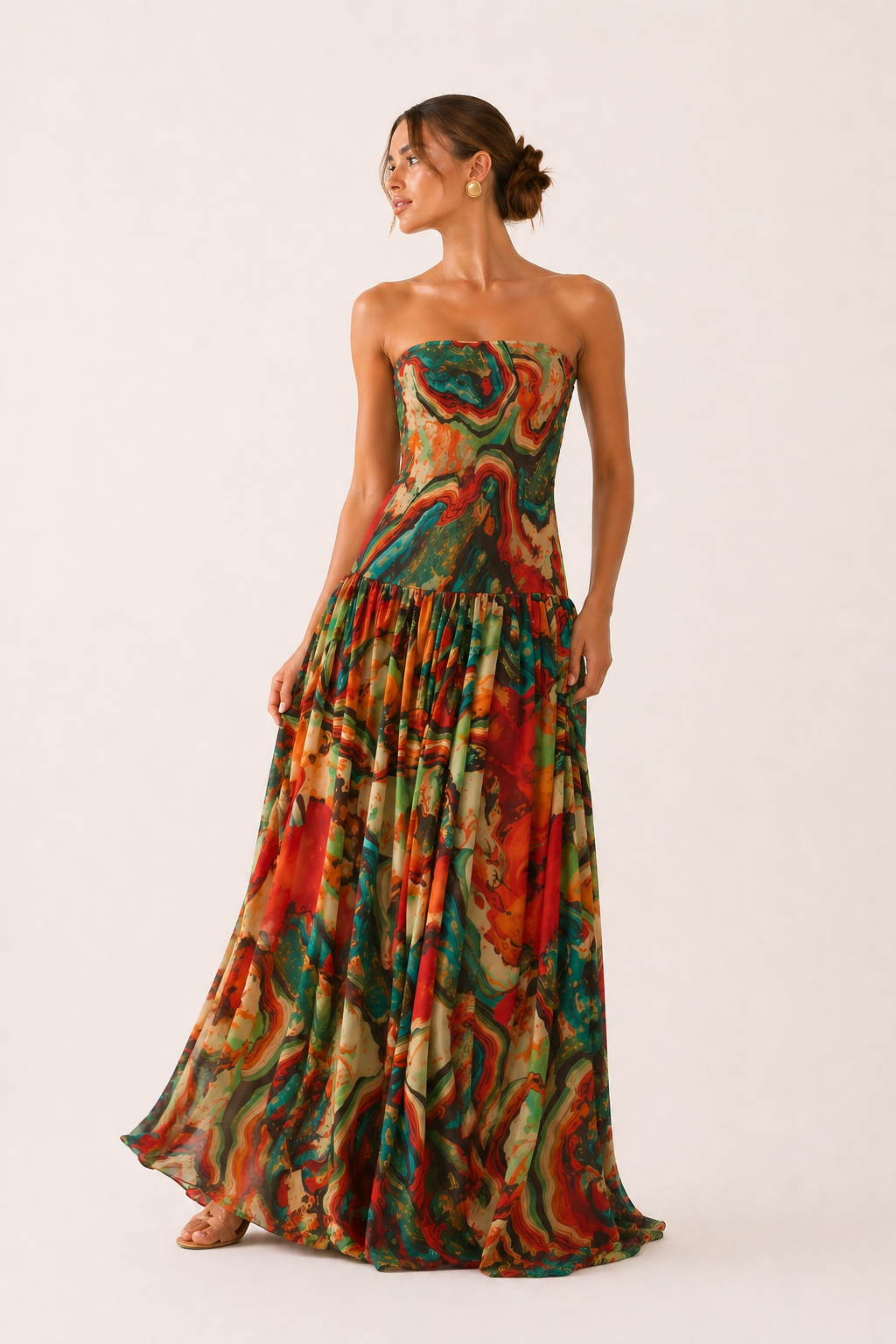 Vestido largo mujer strapless estampado - Hellen