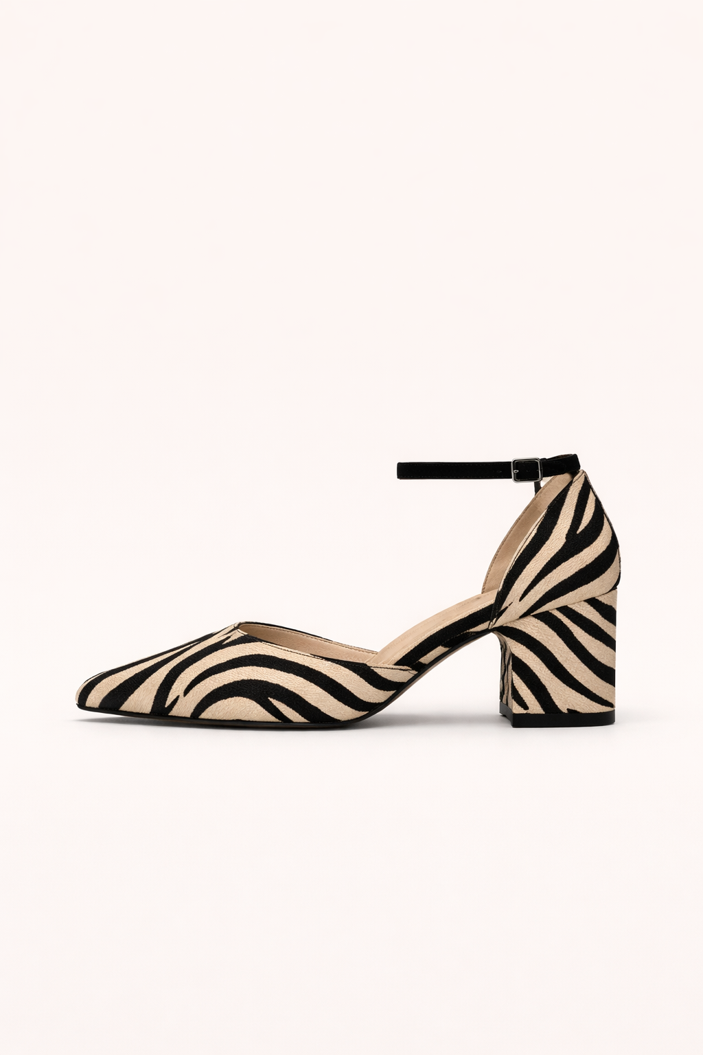 Zapatos mujer tacon medio punta fina estampado rayas tira tobillo - Lurema