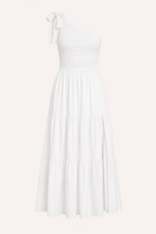 Vestido largo mujer un hombro lazo busto fruncido abertura – Karla