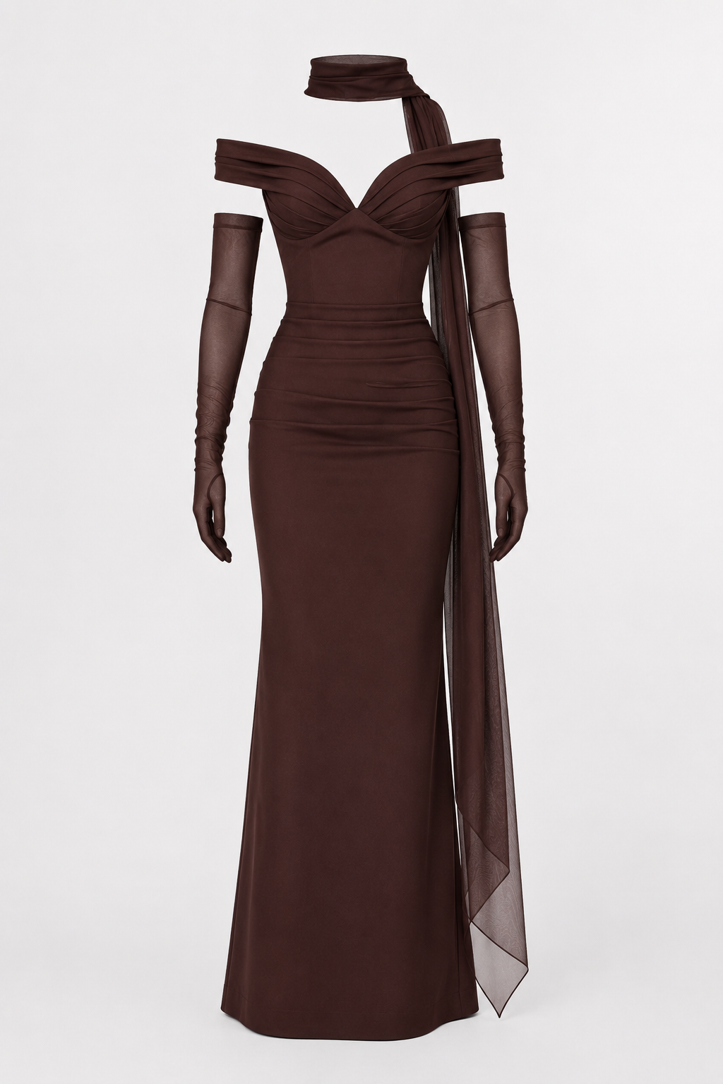 Vestido fiesta largo mujer escote bardot cuello scarf – Fanny