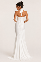 Vestido largo mujer halter escote V corte sirena – Dagmar