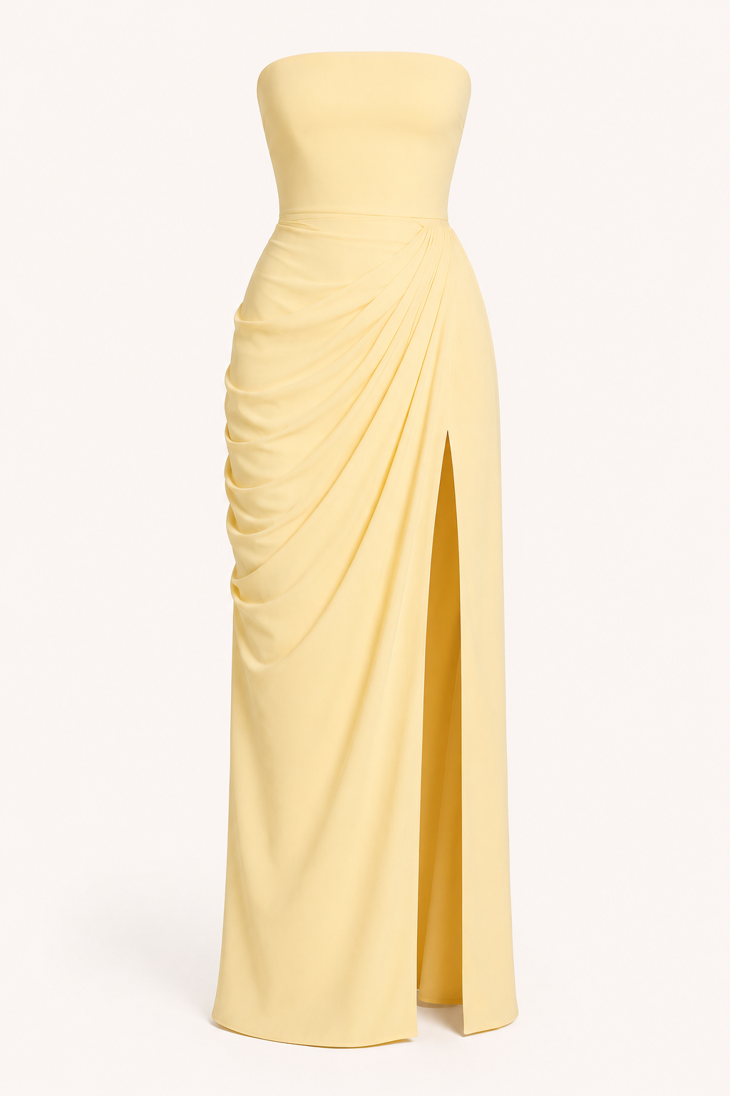 Vestido largo mujer evento elegante escote recto drapeado lateral abertura – Ottilie