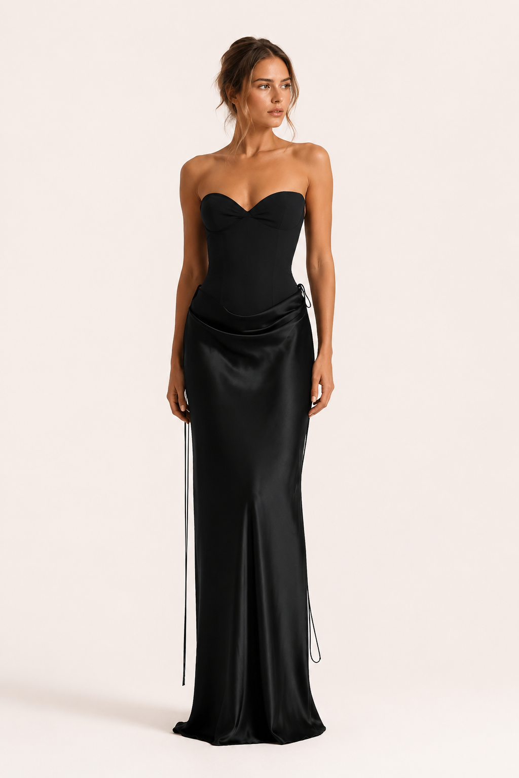 Conjunto mujer corsé strapless falda drapeada lazos – Annika