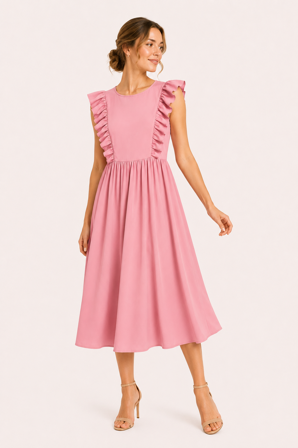 Vestido largo mujer volantes hombros falda amplia cintura alta – Helena