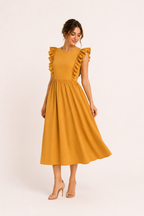 Vestido largo mujer volantes hombros falda amplia cintura alta – Helena