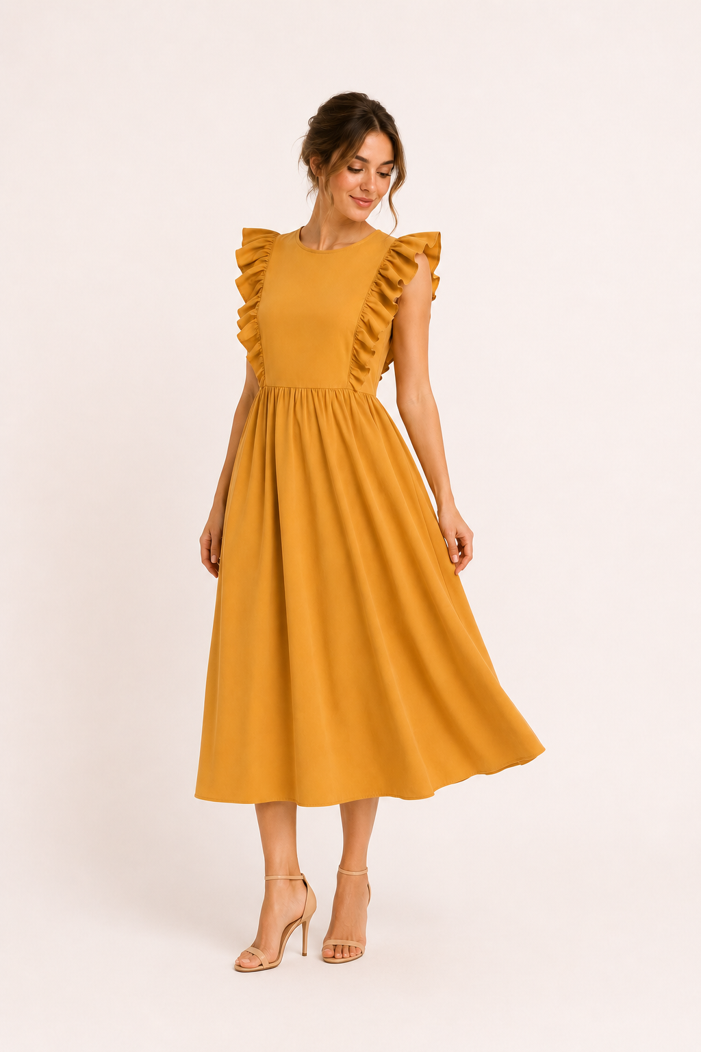 Vestido largo mujer volantes hombros falda amplia cintura alta – Helena