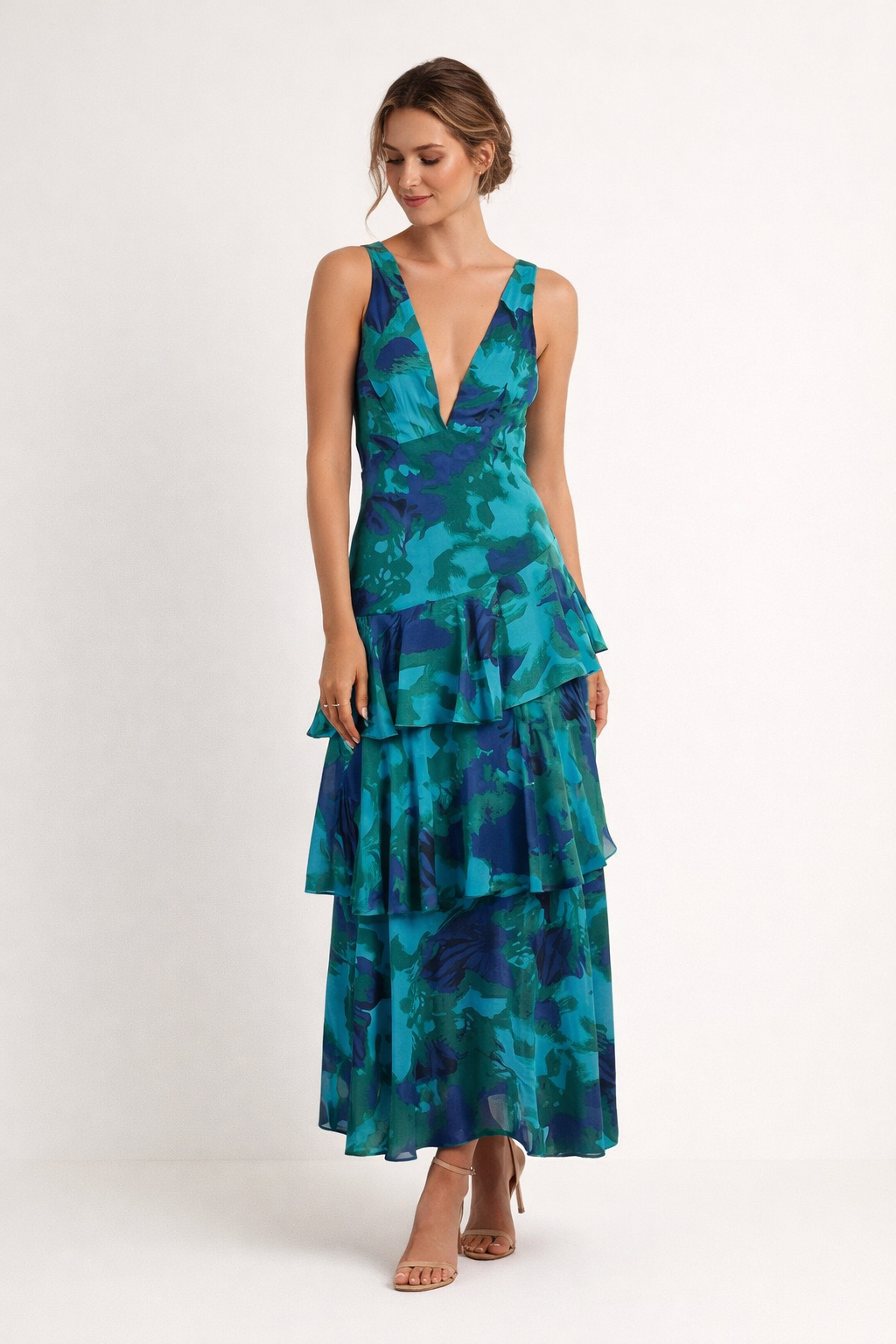 Vestido midi estampado floral con escote en V para fiesta para mujer - Gisela
