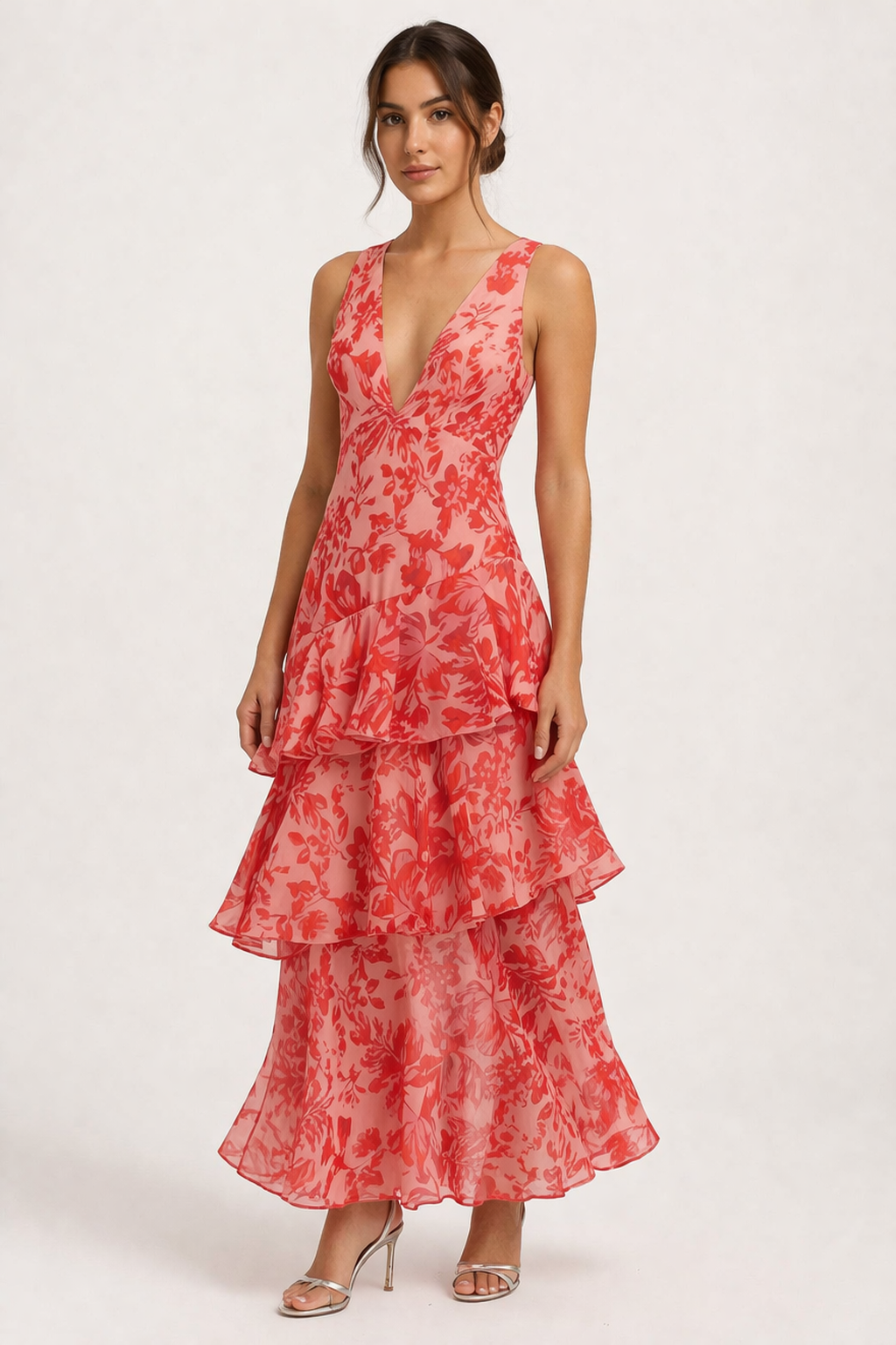 Vestido midi estampado floral con escote en V para fiesta para mujer - Gisela