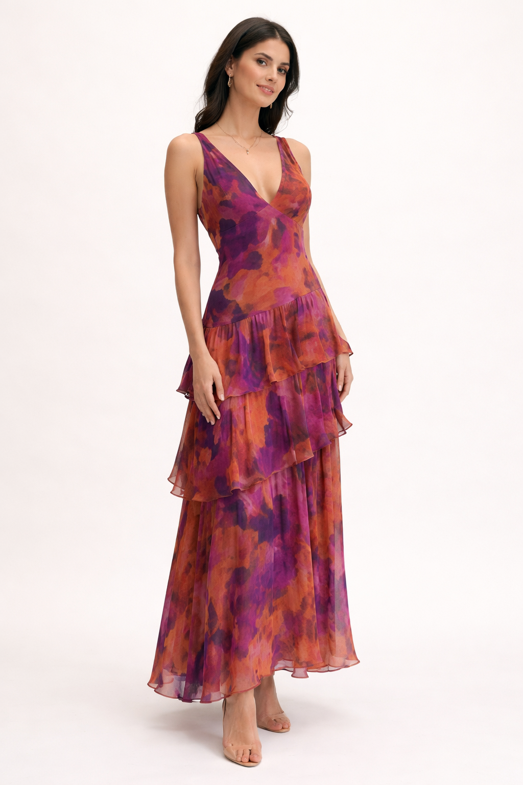 Vestido midi estampado floral con escote en V para fiesta para mujer - Gisela