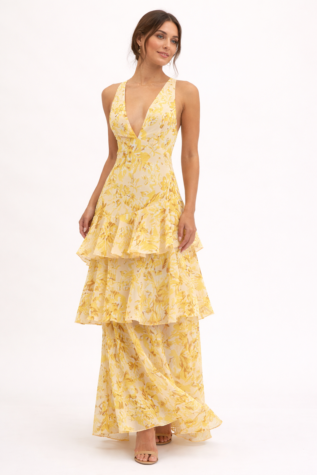 Vestido midi estampado floral con escote en V para fiesta para mujer - Gisela