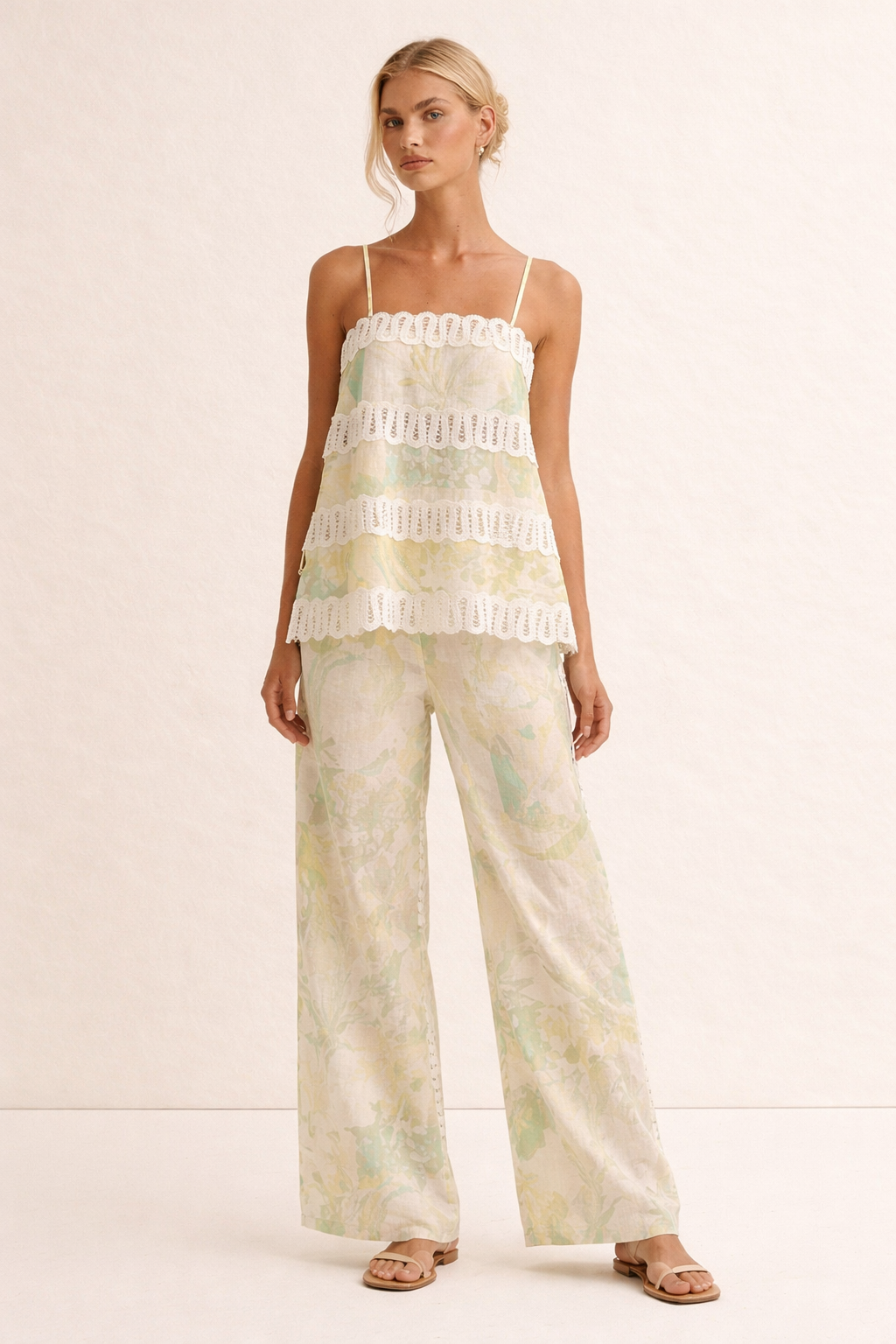 Conjunto estampado con encaje de verano para mujer - Mariela