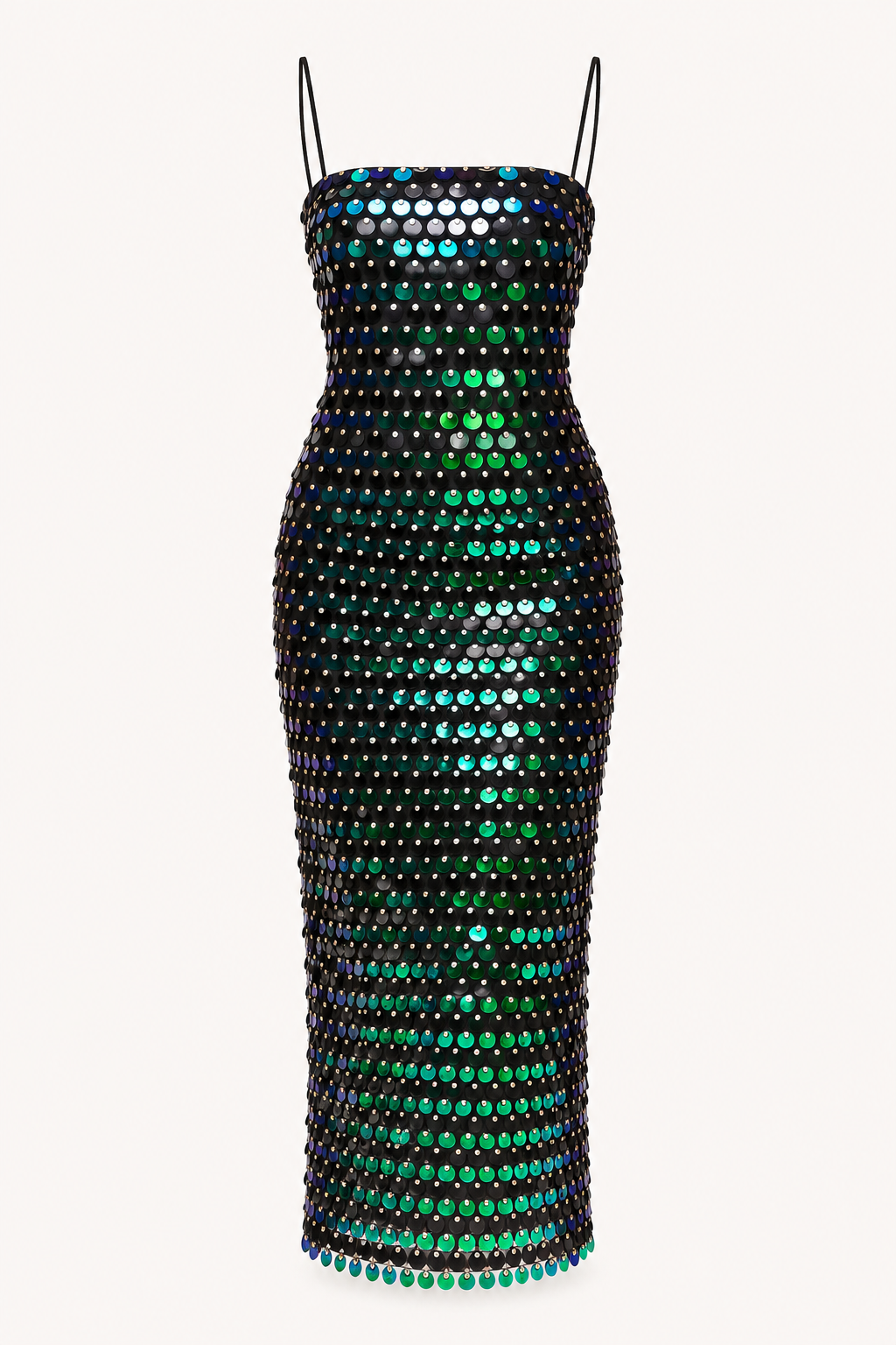 Vestido midi mujer cóctel lentejuelas tirantes finos silueta ceñida – Senta