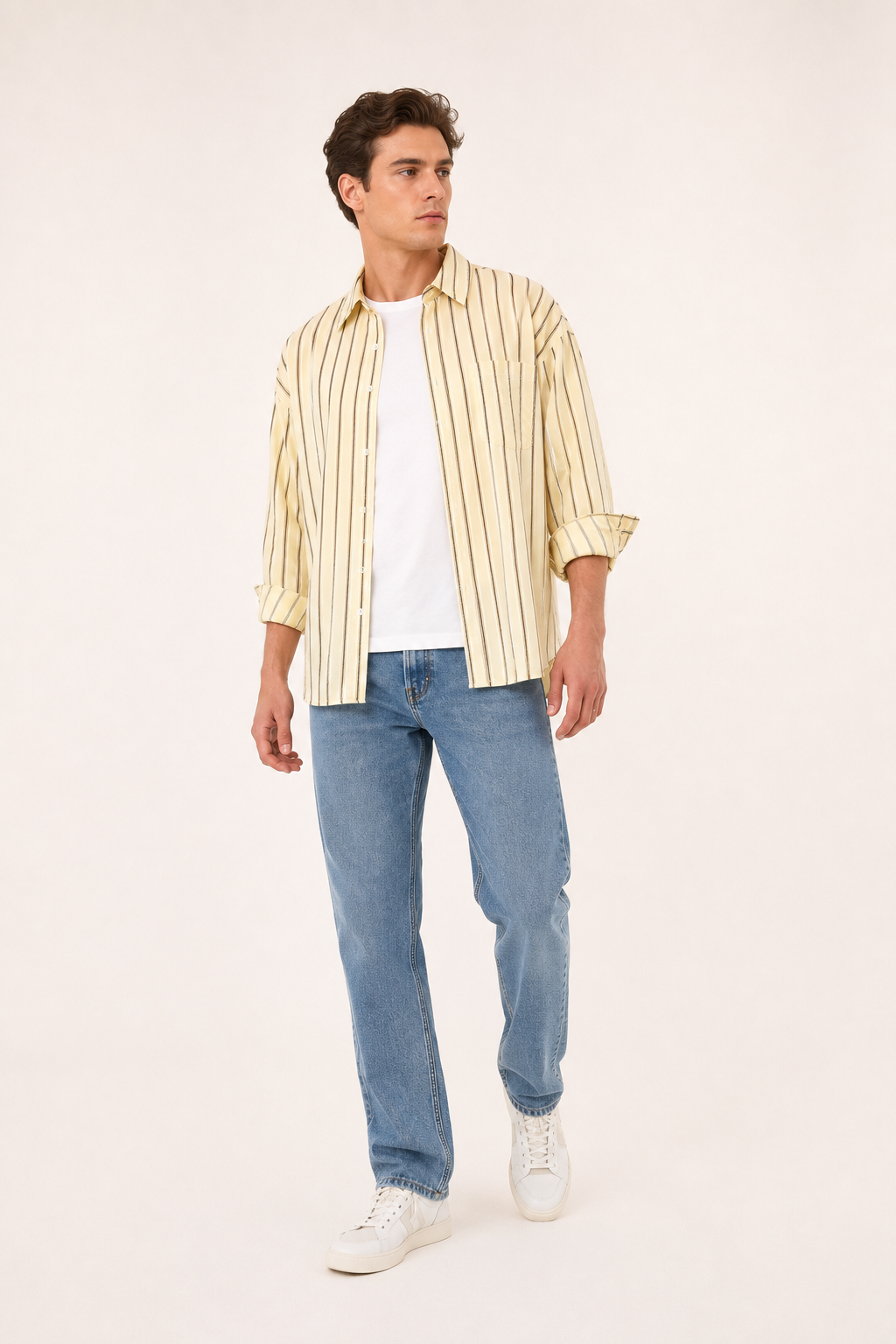 Camisa hombre rayas verticales manga larga bolsillo oversize – Matías