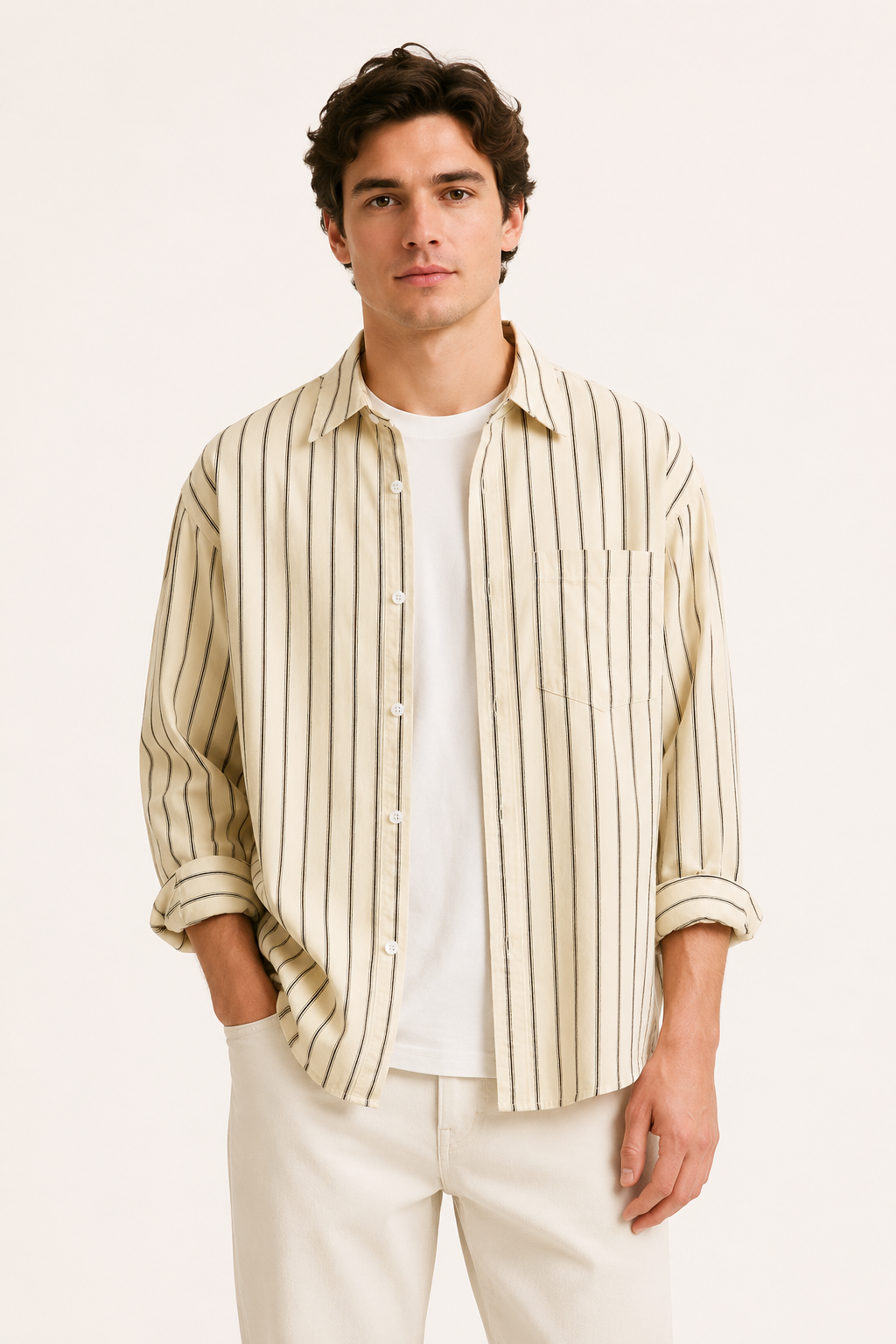 Camisa hombre rayas verticales manga larga bolsillo oversize – Matías
