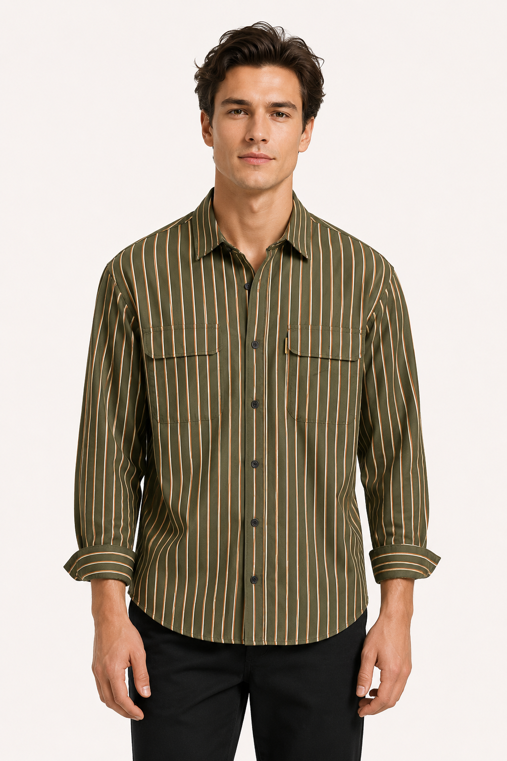 Camisa hombre estilo mediterráneo rayas manga larga bolsillos casual – Kilian