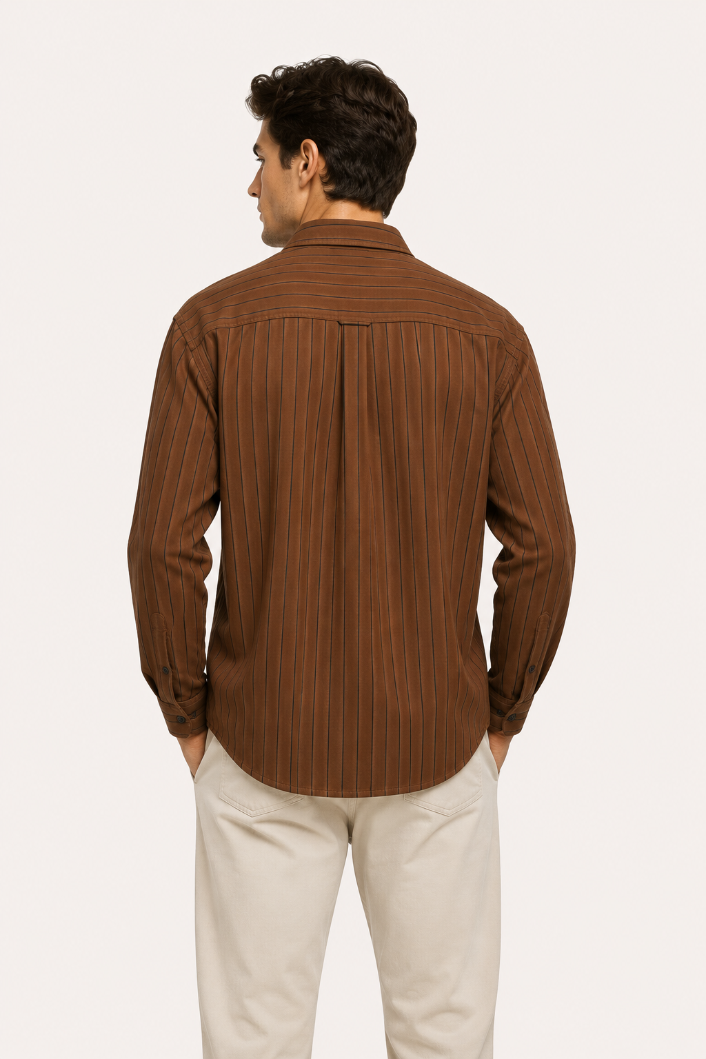 Camisa hombre estilo mediterráneo rayas manga larga bolsillos casual – Kilian