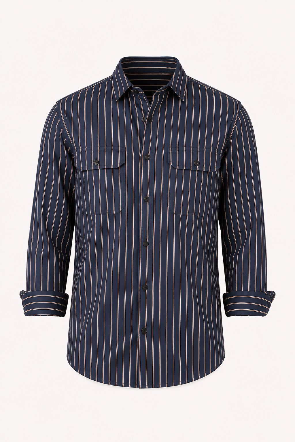Camisa hombre estilo mediterráneo rayas manga larga bolsillos casual – Kilian