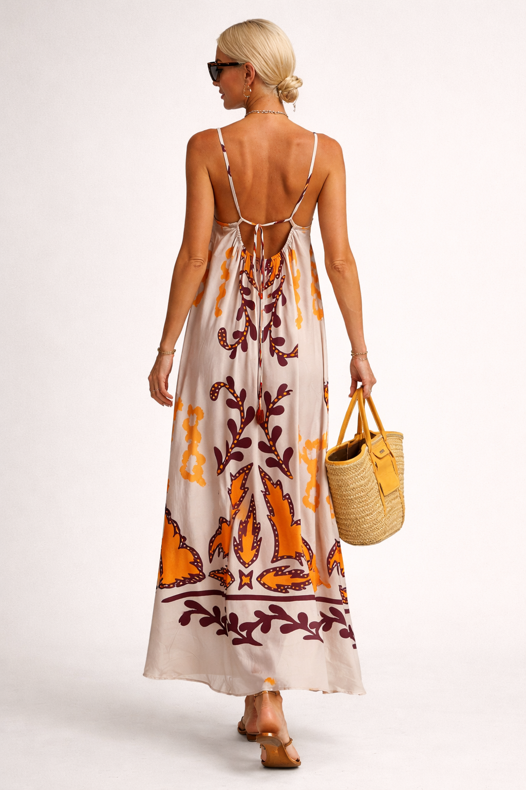 Vestido maxi estampado étnico con tirantes para mujer - Alma