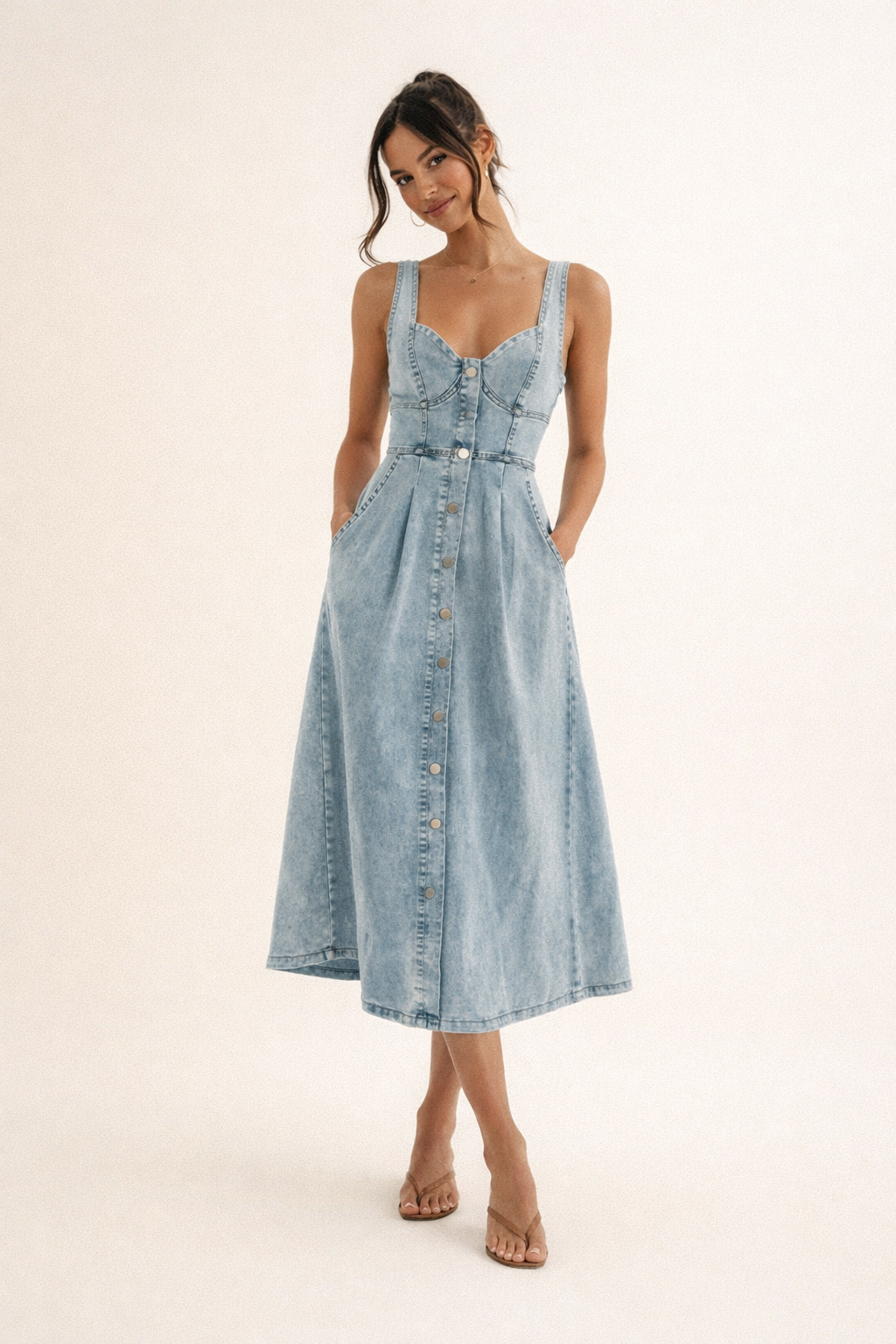 Vestido midi de denim para mujer estilo primaveral - Elowen