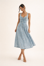 Vestido midi de denim para mujer estilo primaveral - Elowen