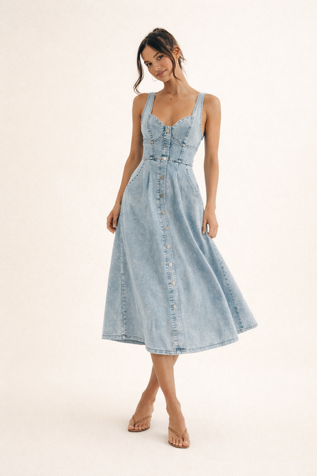 Vestido midi de denim para mujer estilo primaveral - Elowen