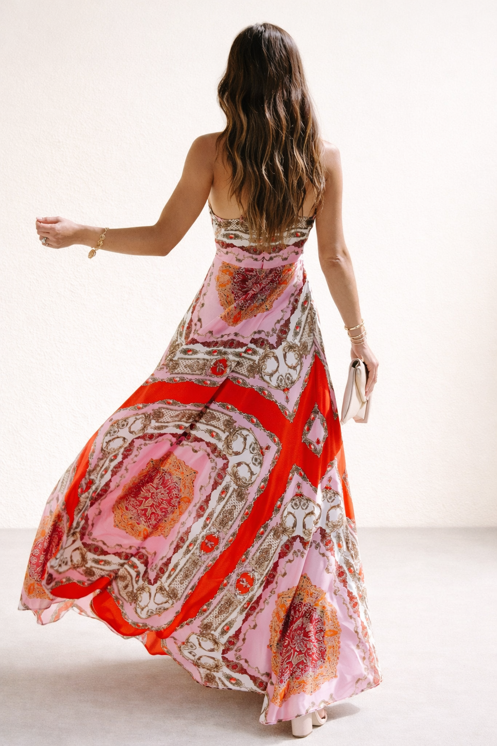Vestido largo bohemio halter para mujer con estampado - Elisa