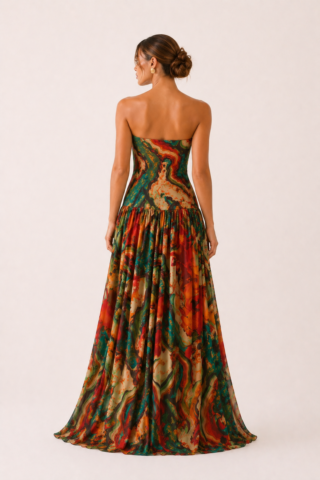 Vestido largo mujer strapless estampado - Hellen