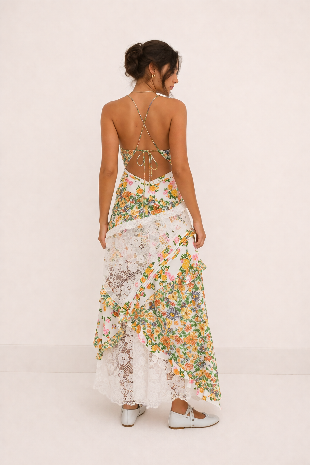 Vestido largo mujer estampado floral encaje verano - Danira