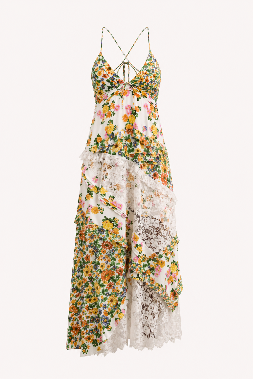 Vestido largo mujer estampado floral encaje verano - Danira
