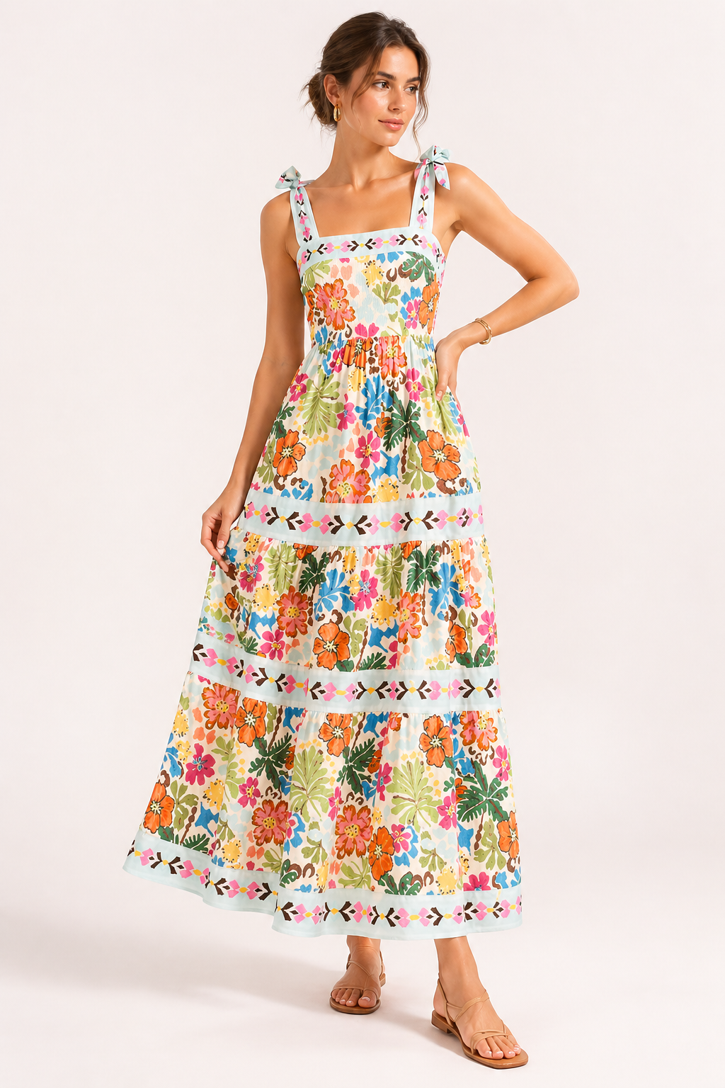 Vestido midi mujer tirantes lazo estampado floral verano - Estela