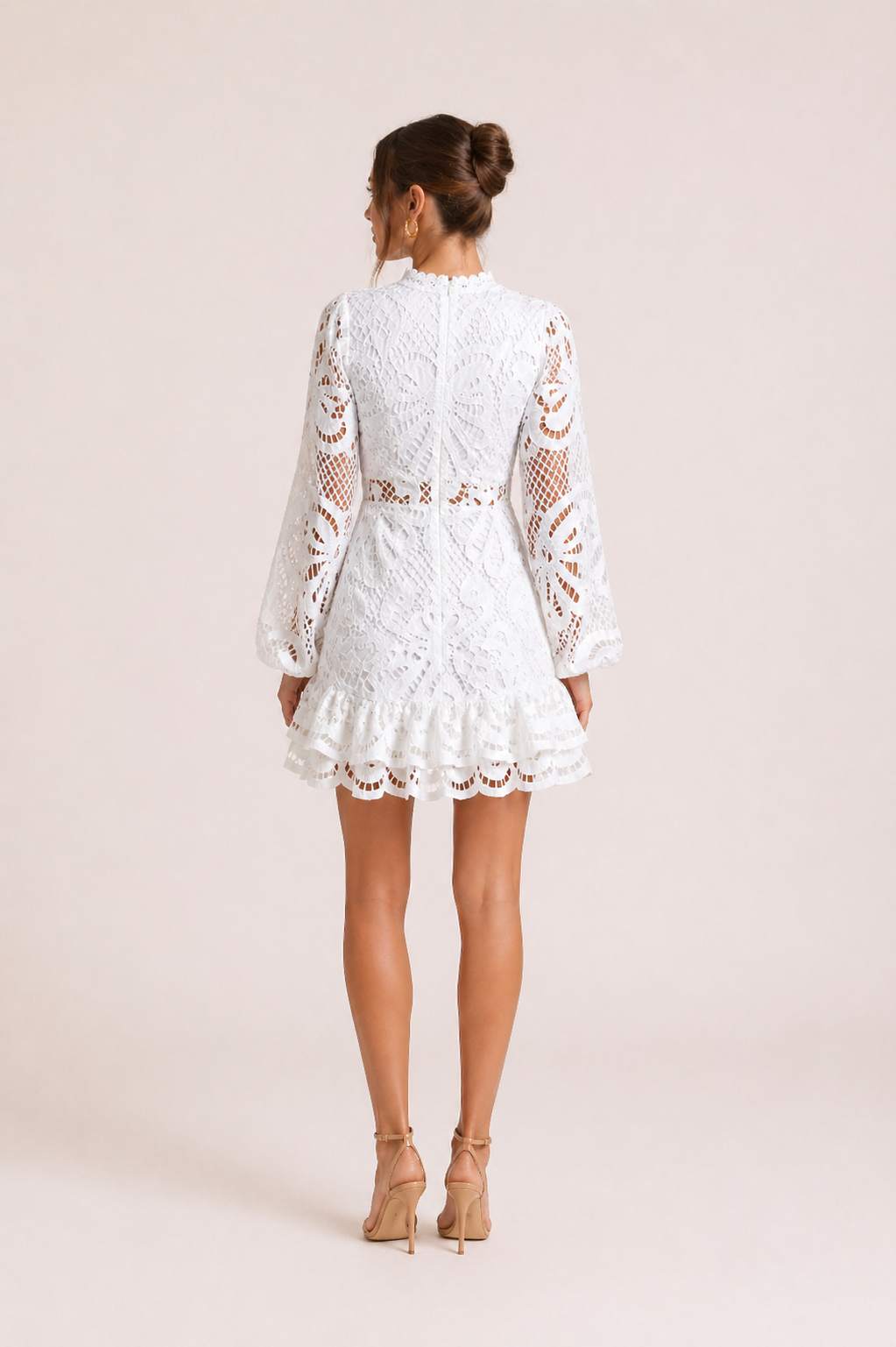 Vestido corto mujer encaje manga larga elegante - Peonni