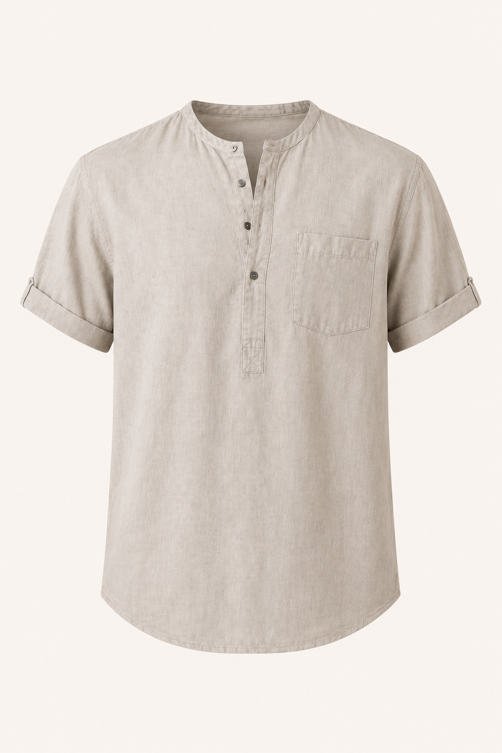 Camisa manga corta hombre cuello mao bolsillo remangada casual – James