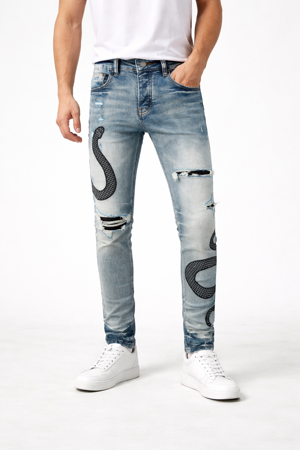 Pantalones vaqueros slim con estampado serpiente - Eldric