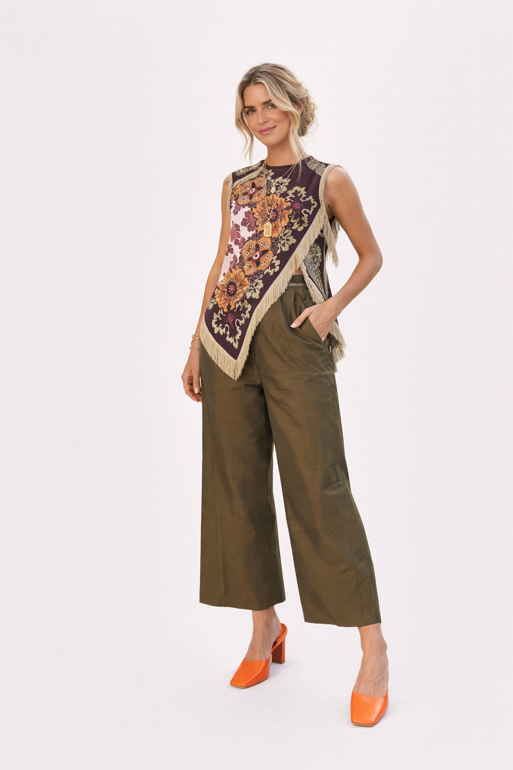 Top estampado con flecos casual para mujer - Frieda