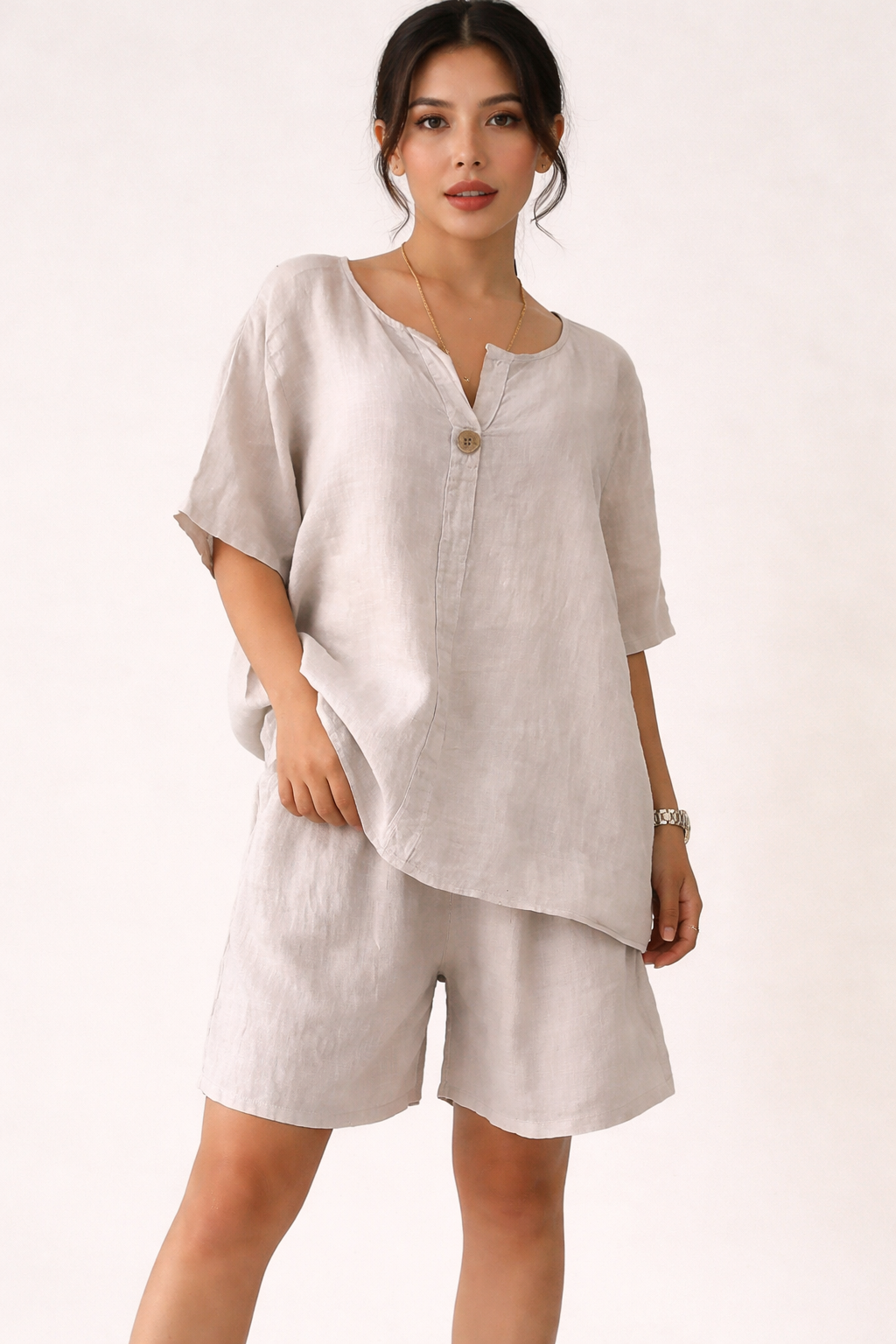 Conjunto de blusa suelta y short tiro alto casual para mujer - Maike