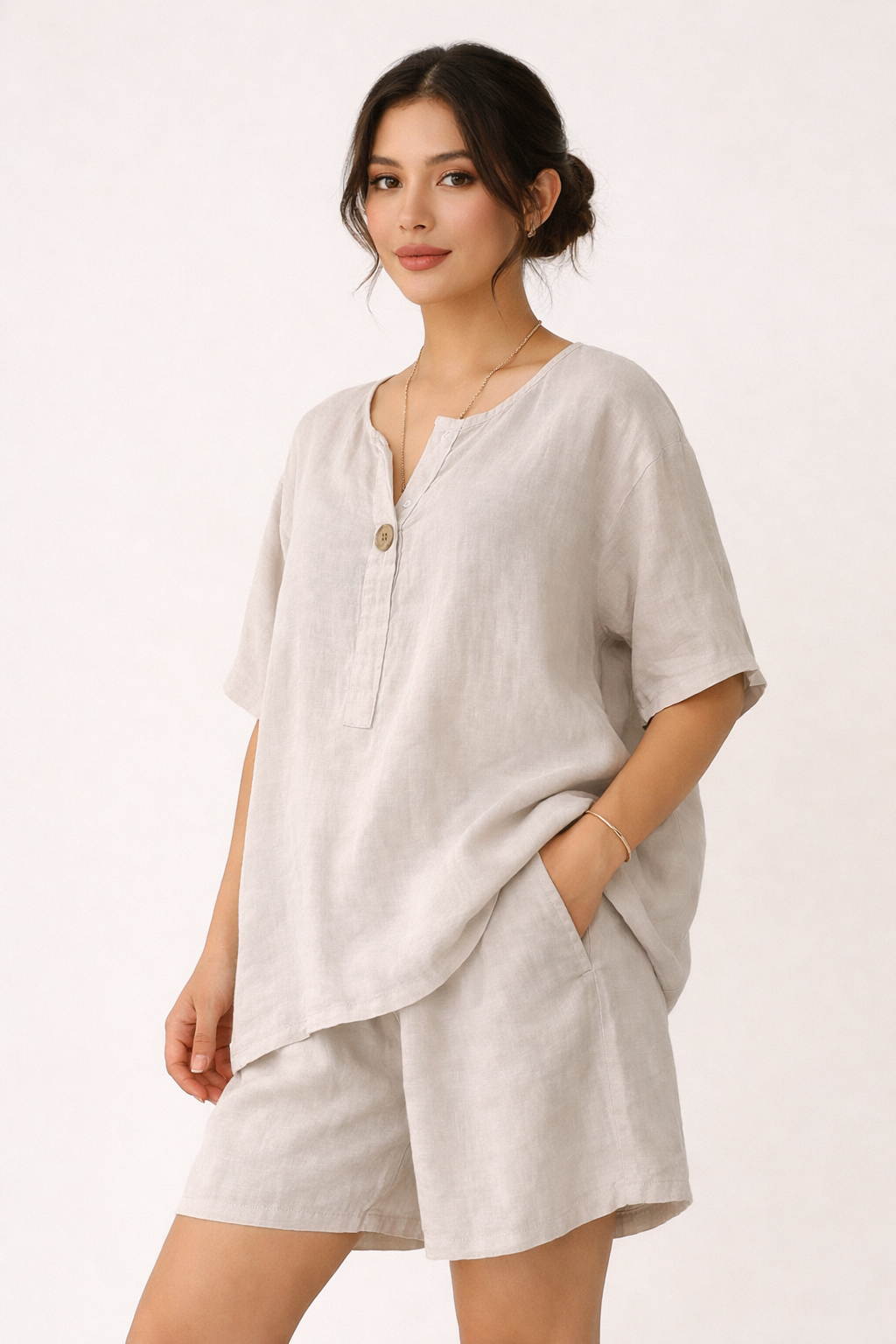 Conjunto de blusa suelta y short tiro alto casual para mujer - Maike