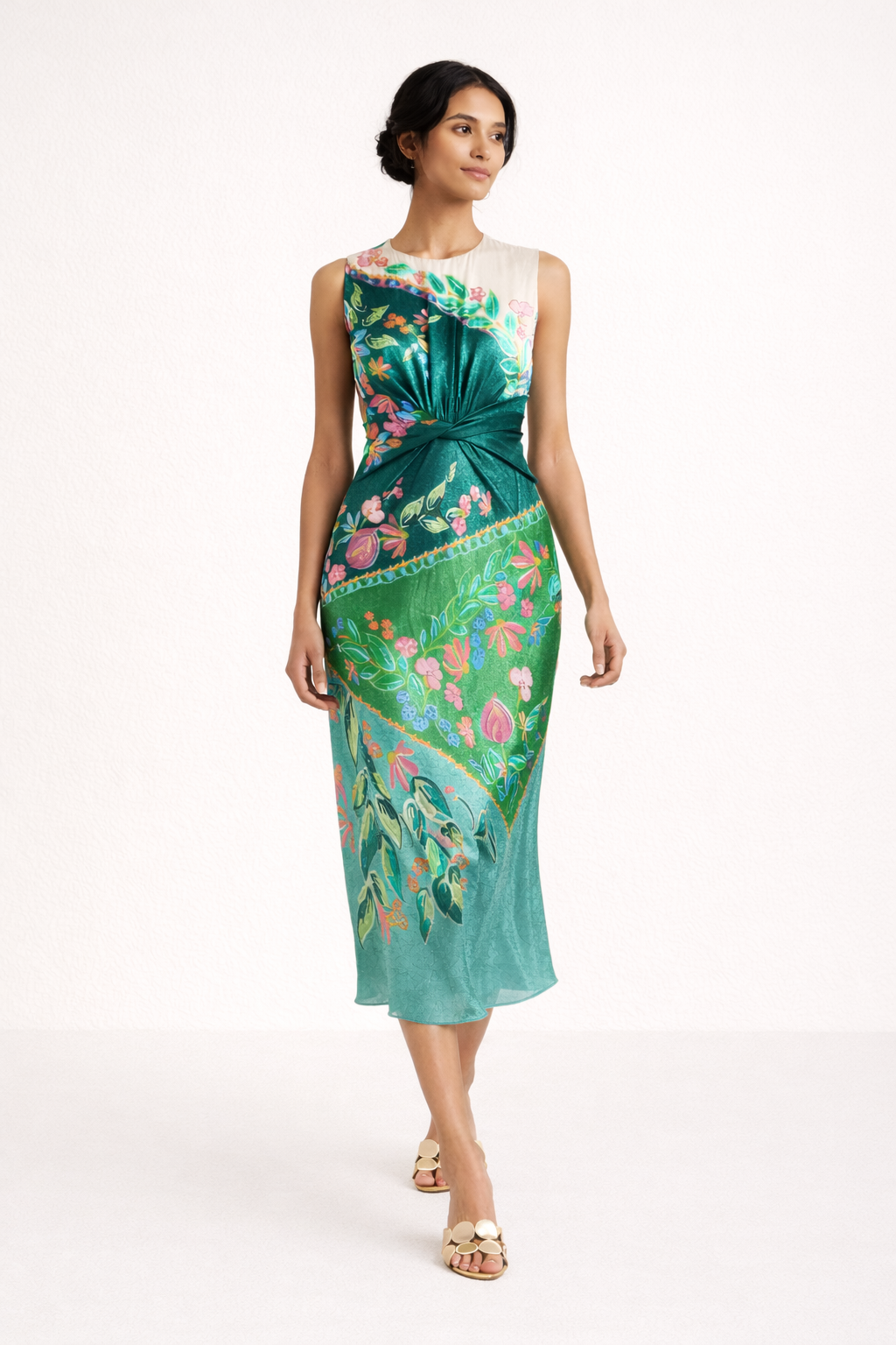 Vestido mujer midi estampado elegante sin mangas estilo verano fiesta - Agnese