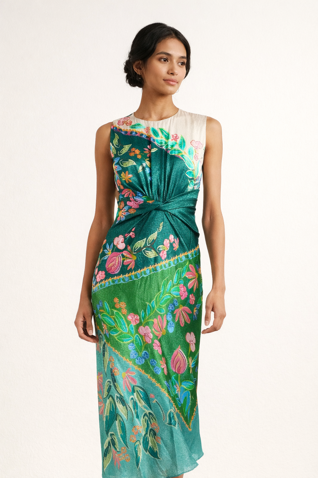 Vestido mujer midi estampado elegante sin mangas estilo verano fiesta - Agnese