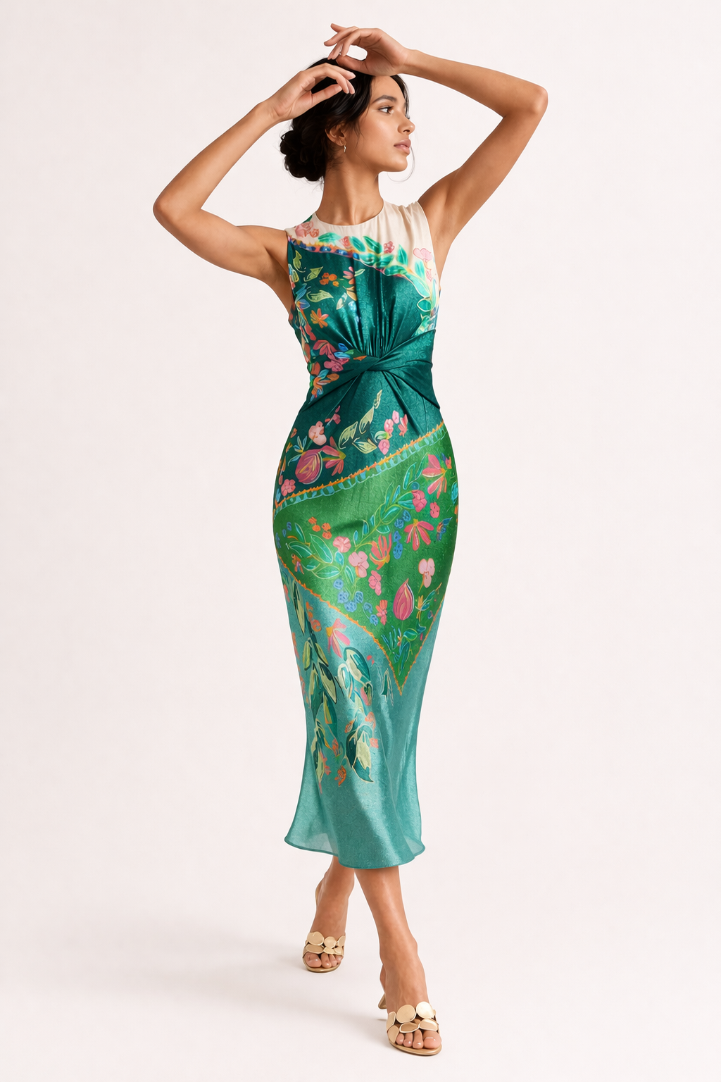 Vestido mujer midi estampado elegante sin mangas estilo verano fiesta - Agnese