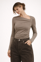 Blusa de punto acanalado con escote asimétrico para mujer - Suria