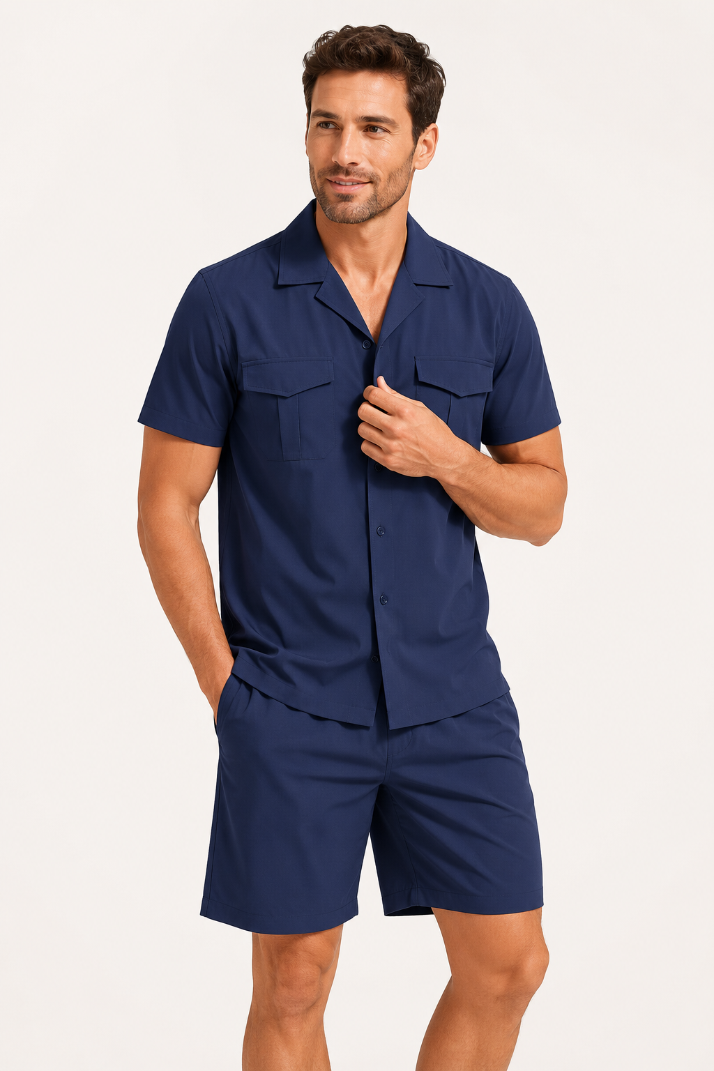 Conjunto camisa short hombre doble bolsillo cuello abierto – Matthis