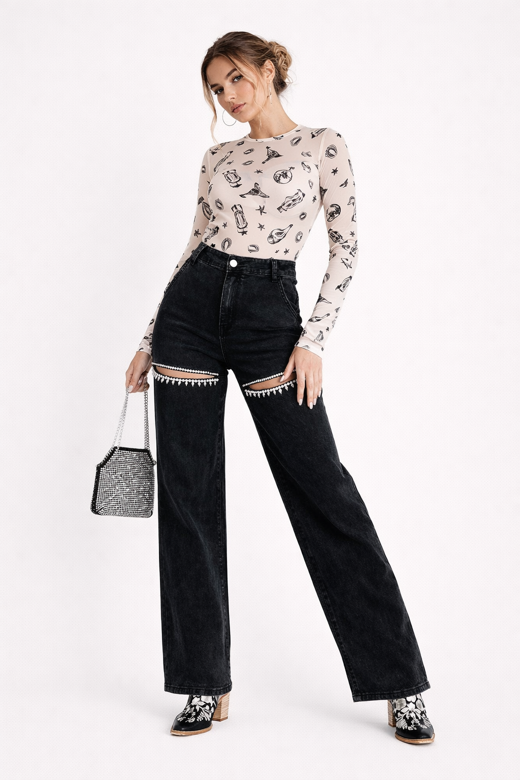 Pantalón acampanado de tiro alto para mujer - Emilia