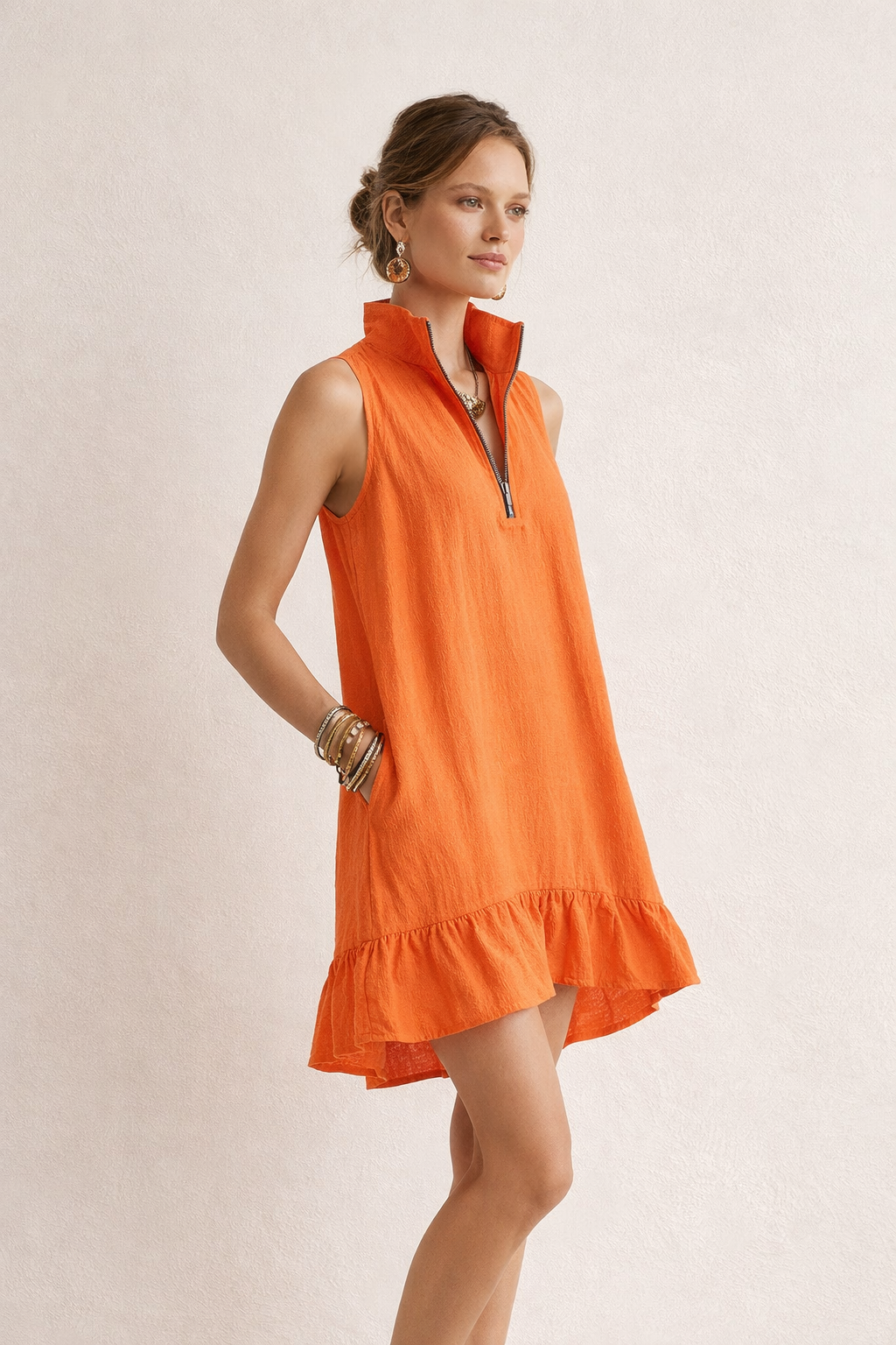 Vestido mujer corto sin mangas cremallera cuello estilo verano casual - Susanna
